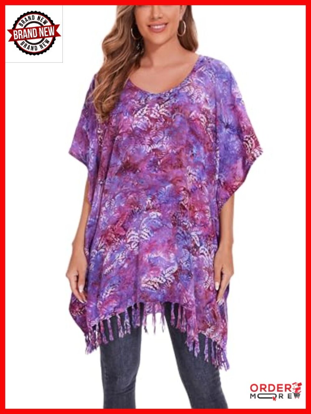 Floral Paisley Batik Caftan Kaftan Tunic Top Plus Size 3X